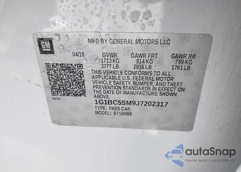 2018 Chevrolet Cruze Ls Auto from USA, damaged, VIN 1G1BC5SM9J7202317